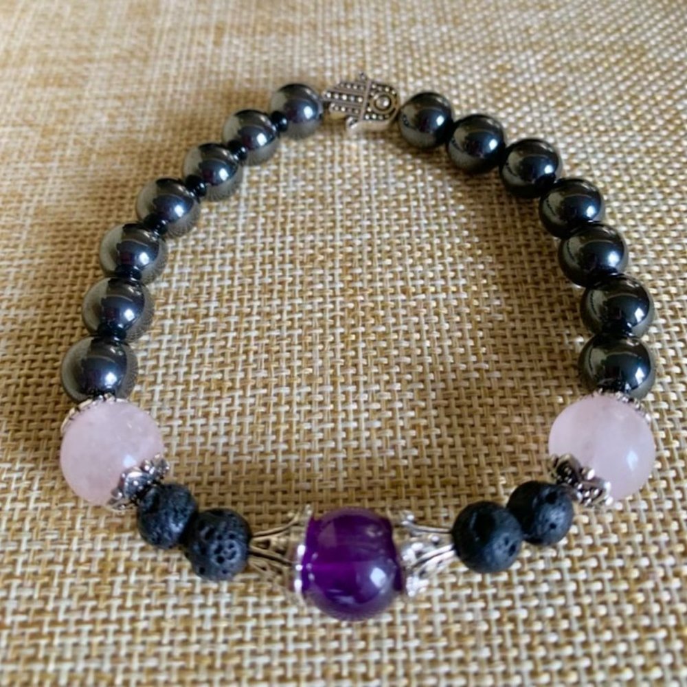 Hematite, Rose Quartz & Amethyst Bracelet